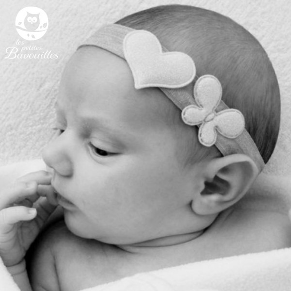 Bandeau cheveux bébé fille headband naissance élastique beige