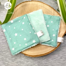 Coton réutilisable lavable tout doux fait main étoile vert d'eau