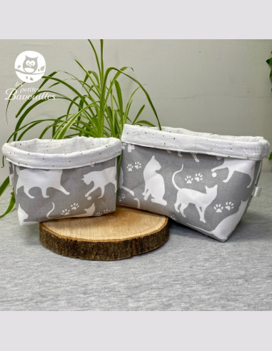 Panière en tissu chat gris